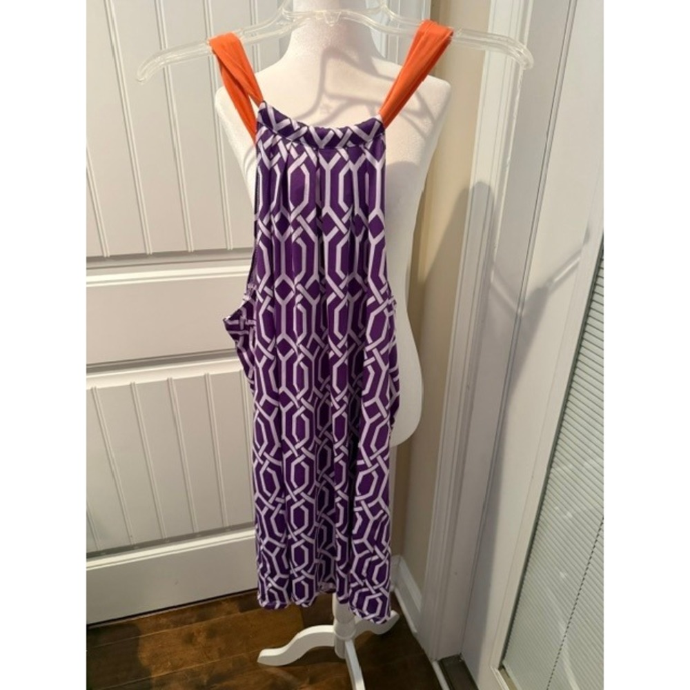 Mud Pie Purple Geometric Trellis Tunic Top Orange Tie Back Straps Small 4-6